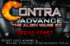 Contra Advance: The Alien Wars EX title screen for GameBoy Advance